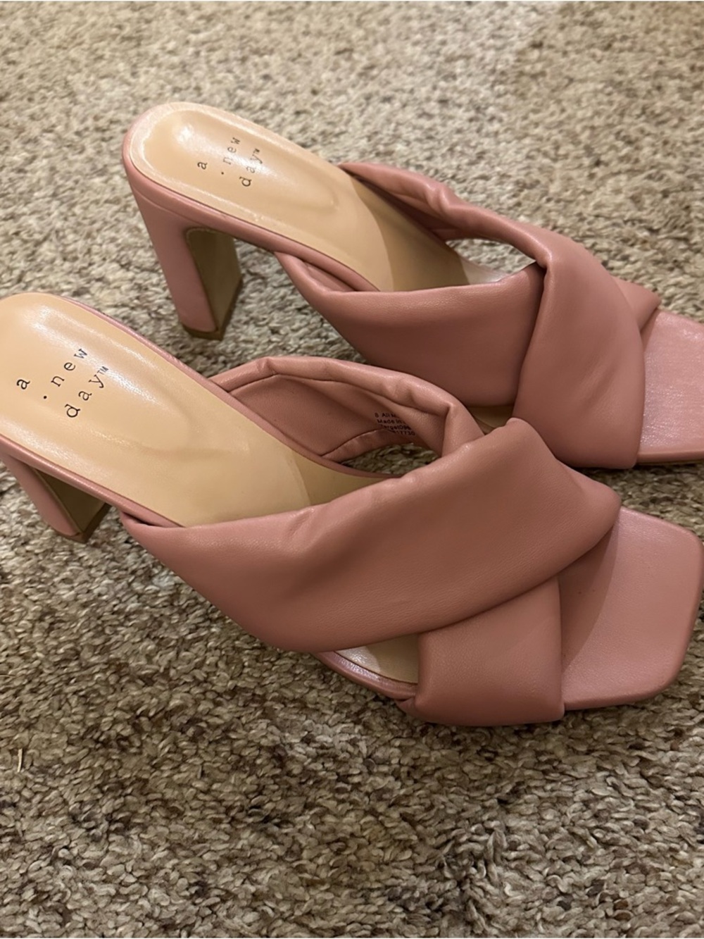 a new day Dusty Rose Twisted Strap Block Heel Mules